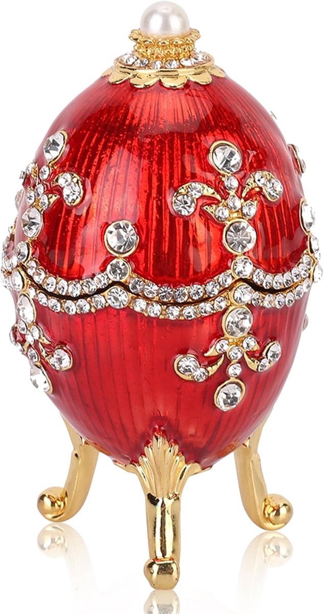 Easter Egg Jewelry Box, Handgeschilderde geëmailleerde Faberge Egg Snuisterijdoosje met scharnierende metalen Craft Gift voor Home Decor — afbeelding 5