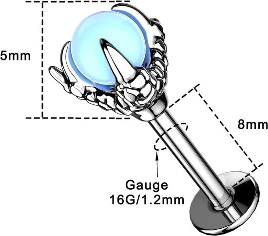 Body Piercing 16G Helix Oorbellen 316L Roestvrij Staal Drakenklauw Tragus Stud Oorbellen Labret Piercing Sieraden Lip Conch Piercing Sieraden — afbeelding 4