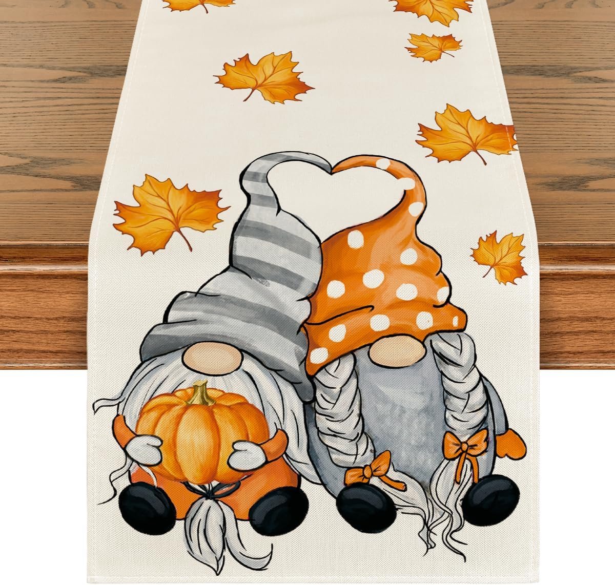 Mode Gnome Tafelloper met pompoenen, esdoornbladeren, seizoensdecoratie voor de keukentafel, feest, binnen, 40 x 300 cm
