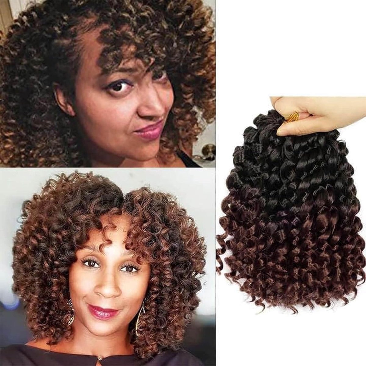 6 stuks kort gehaakt haar voor vrouwen, krullend, gehaakt haar, krullend, gehaakt vlechten, haarextensies, 72 wortels (8 inch, #1B/30)