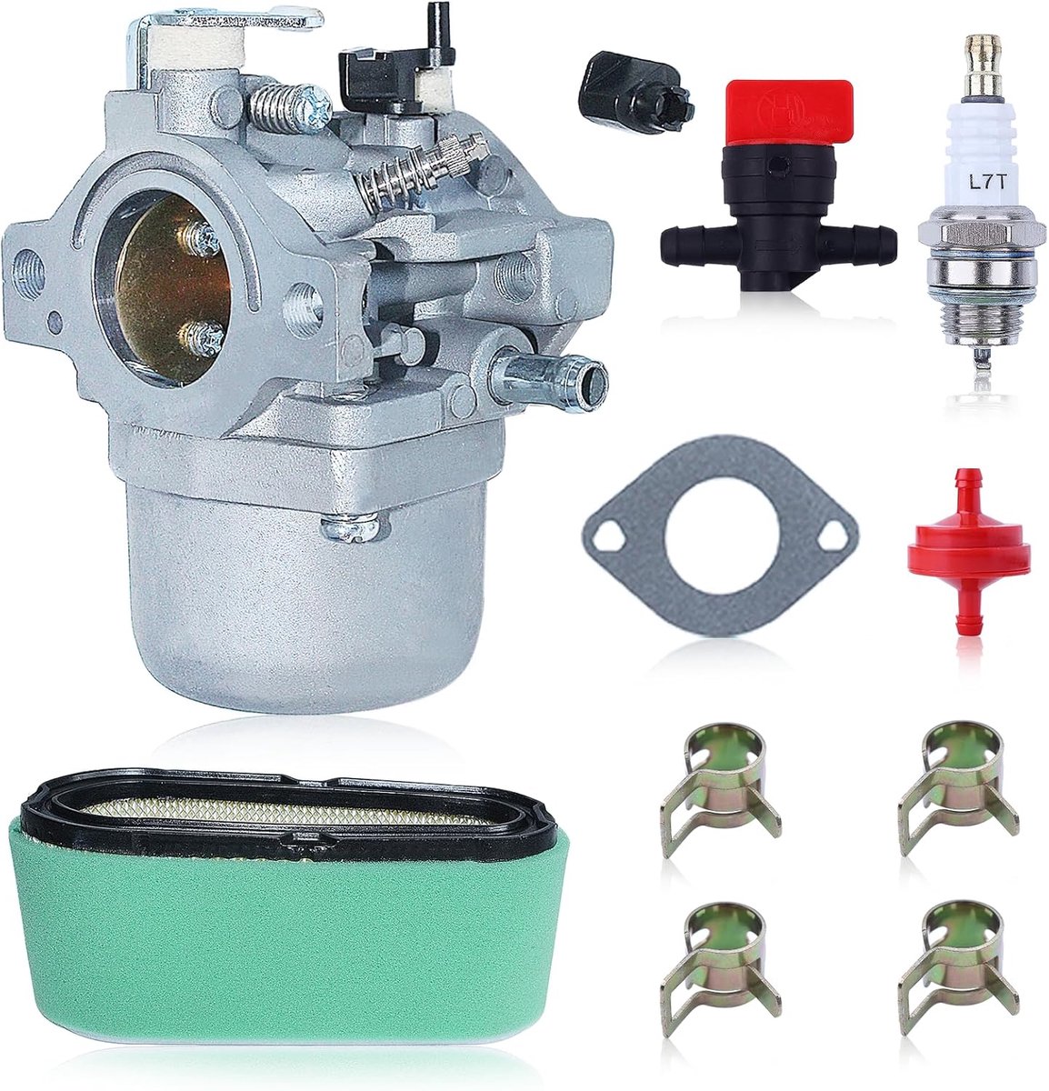 Luchtfilter Kit voor Briggs & Stratton 699831 694941 498027 283702 283707 284707 284777 12.5pk Carburateur Carbur + Pakking + Lucht & Voorfilter + Bougie Accessoires 11 in 1