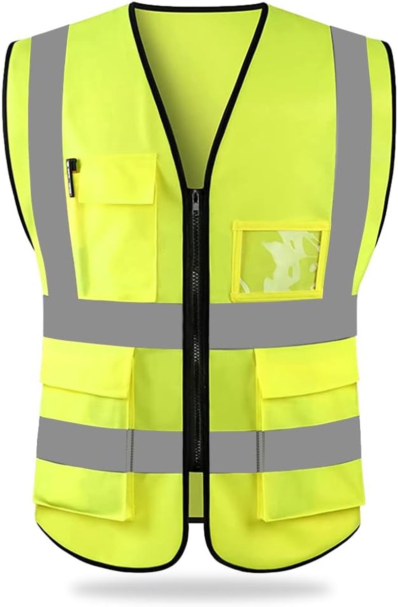 Hi Vis Vest voor Mannen en Vrouwen - Reflecterend Veiligheidsvest met Meerdere Zakken en Ritssluiting aan de Voorkant - Voldoet aan EN ISO 20492 Normen