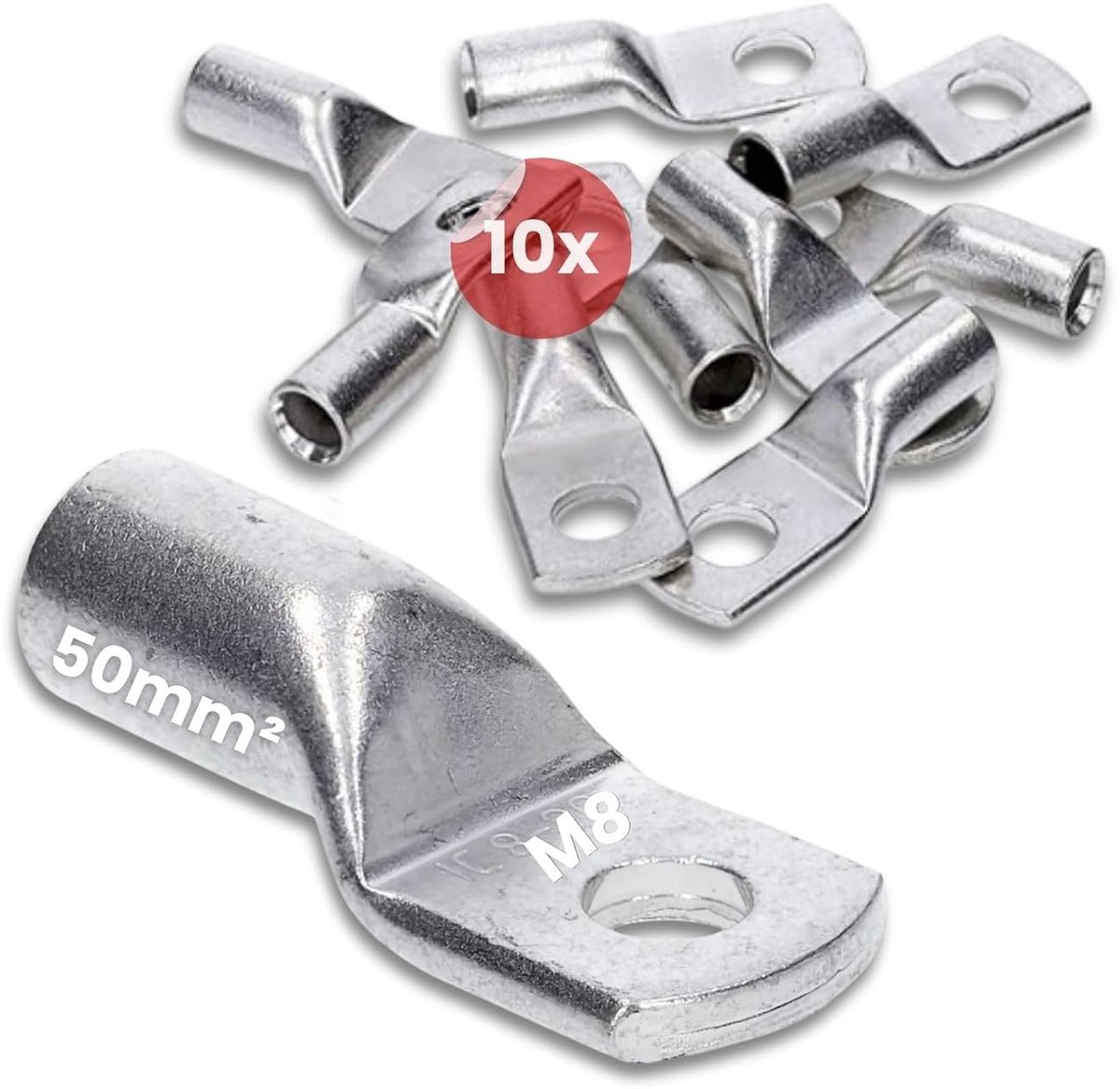 10x Buiskabelschoen 50 mm² - M8 Krimpkabelschoen - Koperen Persoog | Vertinde kabelschoenen zonder kijkgat voor auto, zonne-energie en industrie. DIN EN 13600 koperen verbinding.