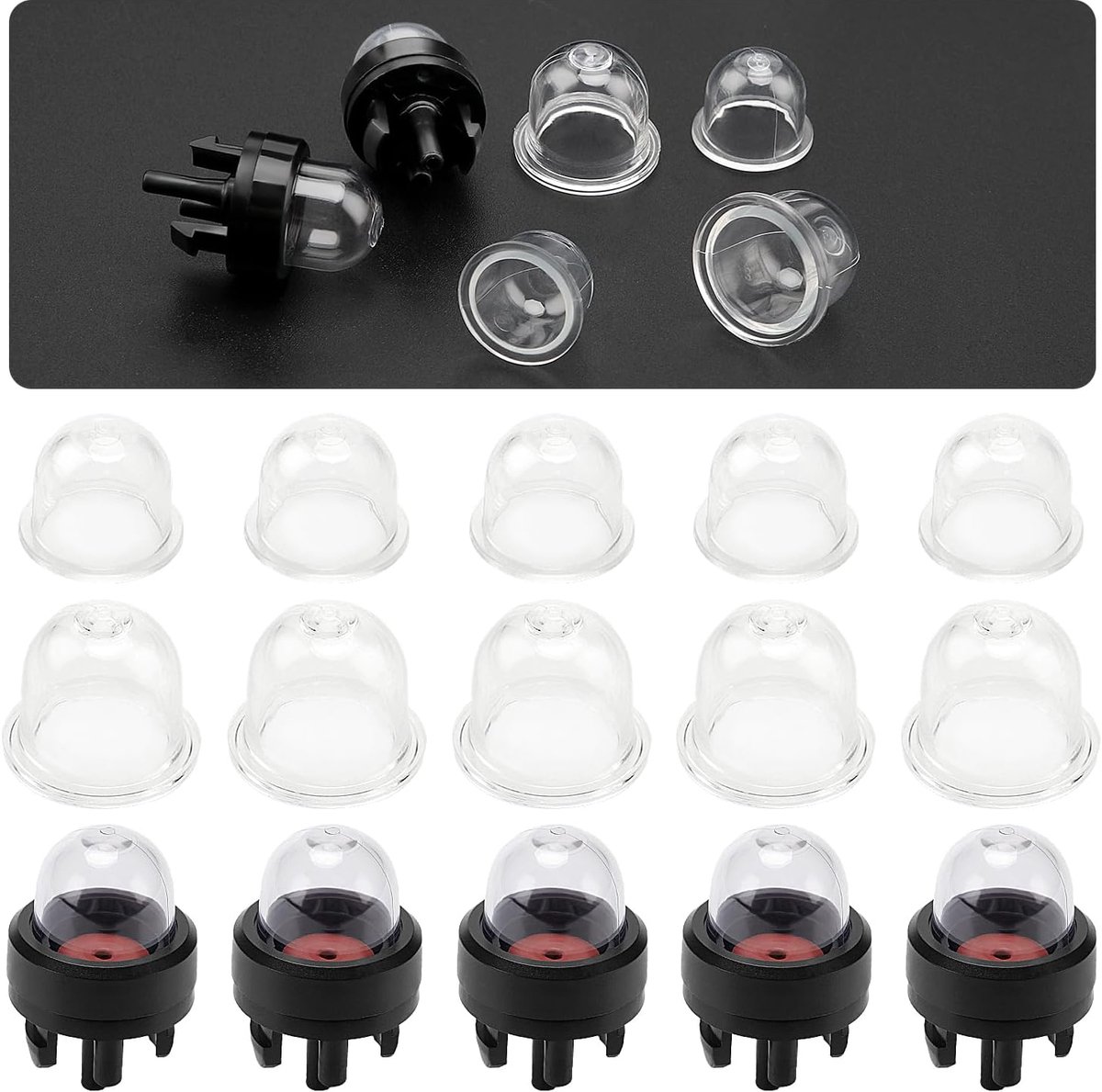 10 Stuks Carburateur-primers en 5 Stuks Snap Primer Pomp, Carburateur Primerlampprimer, Primer Pomp Carburateu, voor Grasmaaier, Bosmaaier (19 + 22 mm)