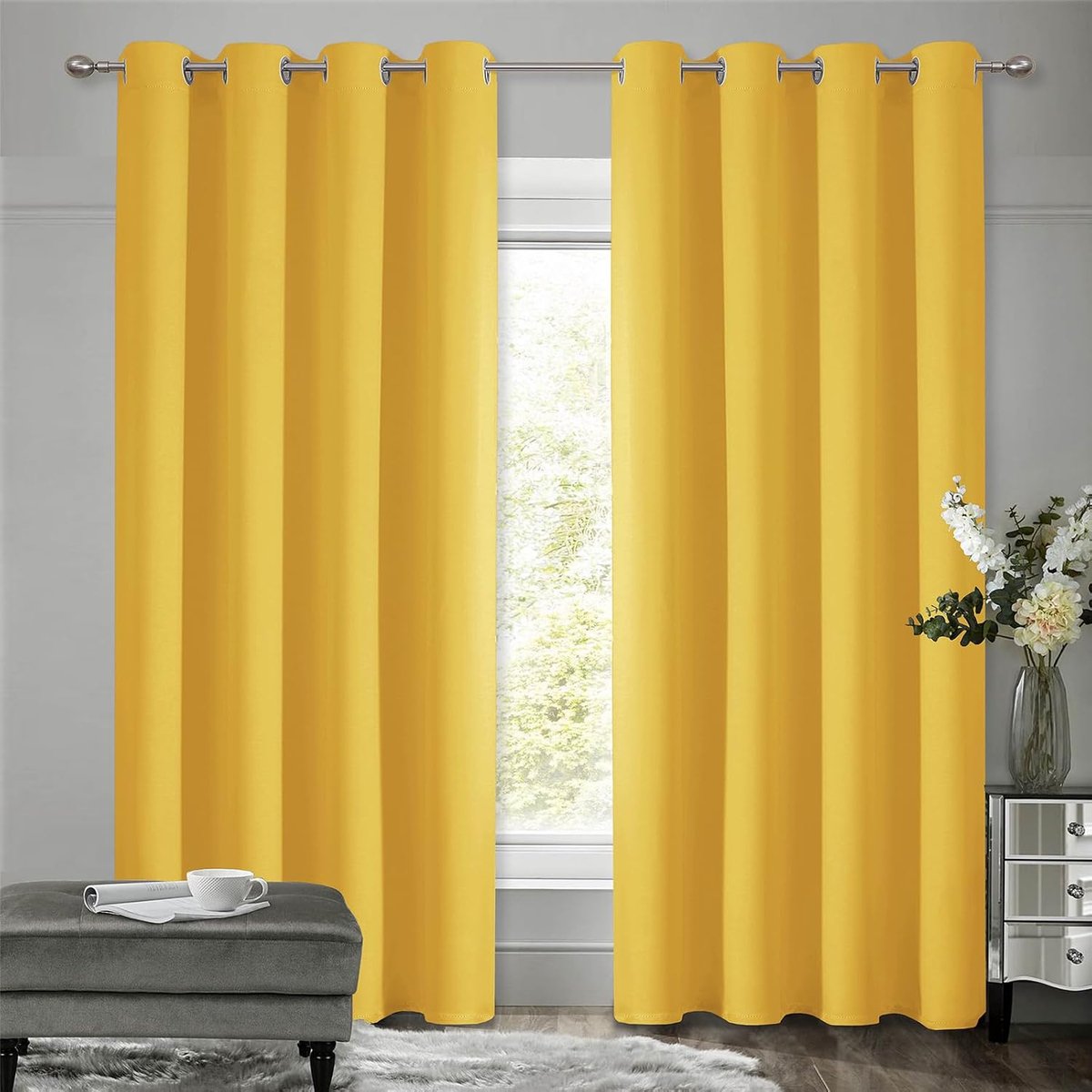 thermogordijn, koudewerende gordijnen, thermische verduisteringsgordijnen voor woonkamer, ondoorzichtige gordijnen met ringen, ruimteverdeler gordijn, 183 cm hoog, 183 x 117 cm (h