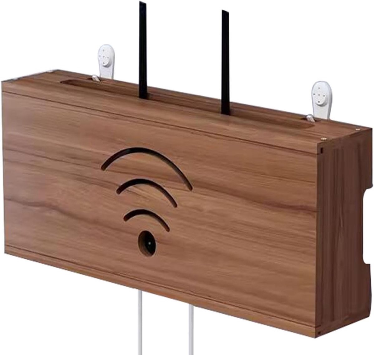 verborgen doos van hout, wandrek voor het verbergen van routers en een wirwar van kabels (bruin)