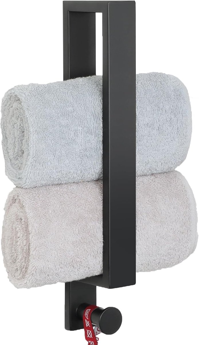 Handdoekring, Handdoekhouder met Haak, Zwart, 30cm Handdoekstang voor Boren, SUS304 Roestvrij Staal, voor Badkamer en Keuken, EGKN2210-300-B | Badkamer handdoekenrek SUS304 roestvrij staal Heavy Duty, Schroef gemonteerd