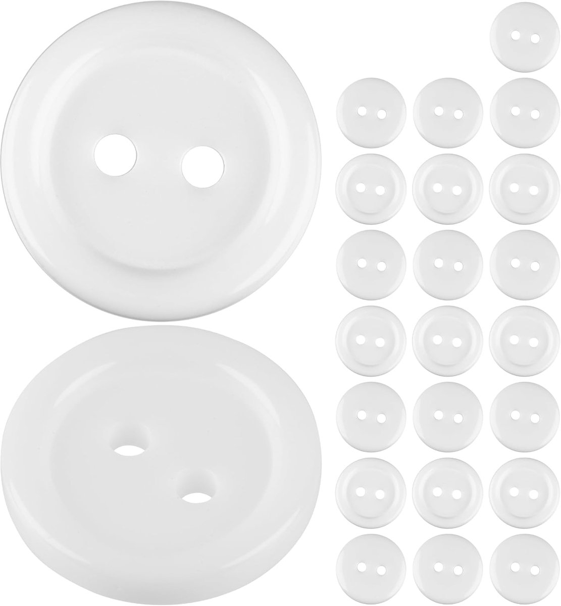 Knopen voor kleding, 24 stuks, 2 gaten, Ø 20,3 mm, wit, polyester, maat 32L, harsknopen voor jas, mantel, overhemd, poloshirt, doe-het-zelf knoop kunsthars, wasknopen, basisknopen, knutselknopen