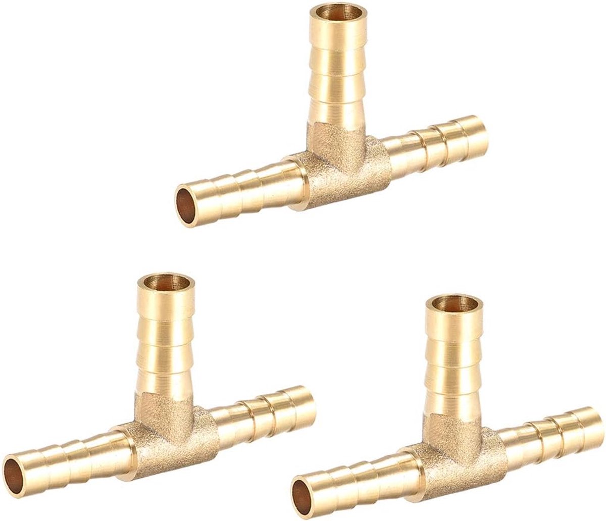 sourcing map 3 stuks 6 x 8 x 6 mm messing slangregelaar fitting T 3-weg weerhaak stekker