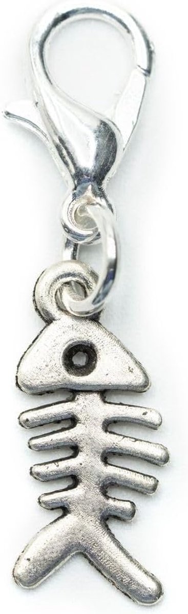 Visgraat Charm visskelet graten zilver - handgemaakte modesieraden I kettinghanger verzilverd - bedelhanger bedelarmband - hanger voor armband, 25 mm, Metaal