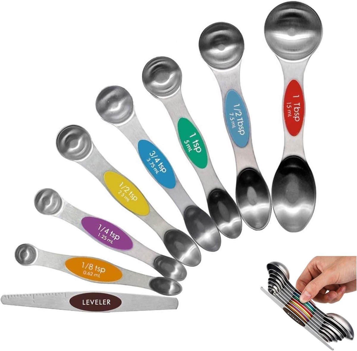 blikopener, gladde rand-ultra scherpe snijgereedschappen, ushioned zachte antislip handgrepen, vaatwasmachinebestendig (Magnetische maatlepelset/8 stuks)