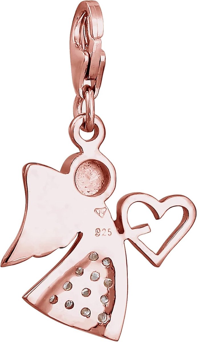 0402112521 Karabijnhaak, roségoud, hart, engel karabijnhaak, bedelhanger voor bedelarmband van 925 sterling zilver, Sterling zilver, Zirkonia
