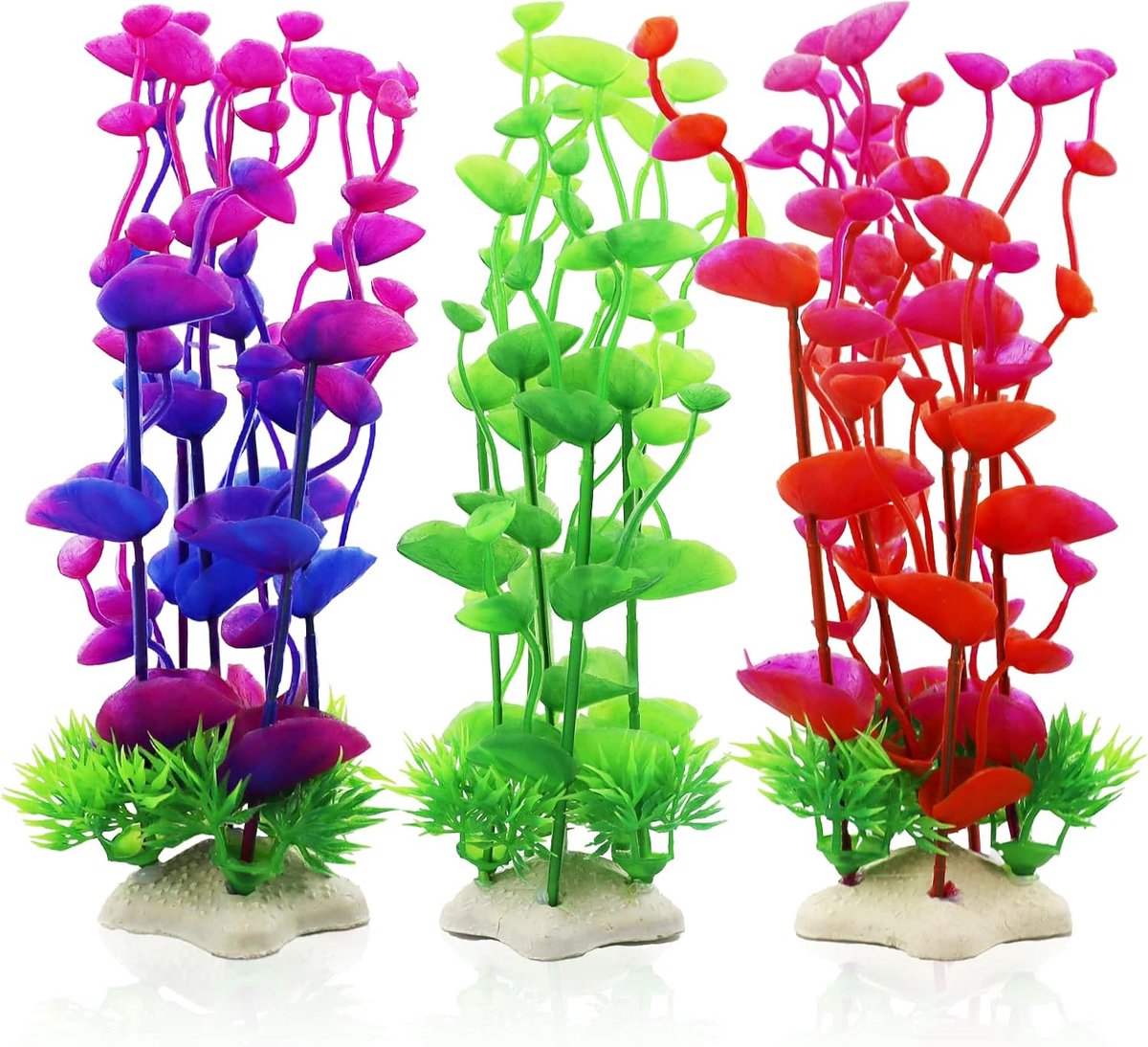 3 stuks kunstmatige aquariumplanten, decoratie voor aquariumplanten, plastic planten voor aquariumaquariumaquaria, kunstmatige ornamenten voor alle vissen - 3 kleuren
