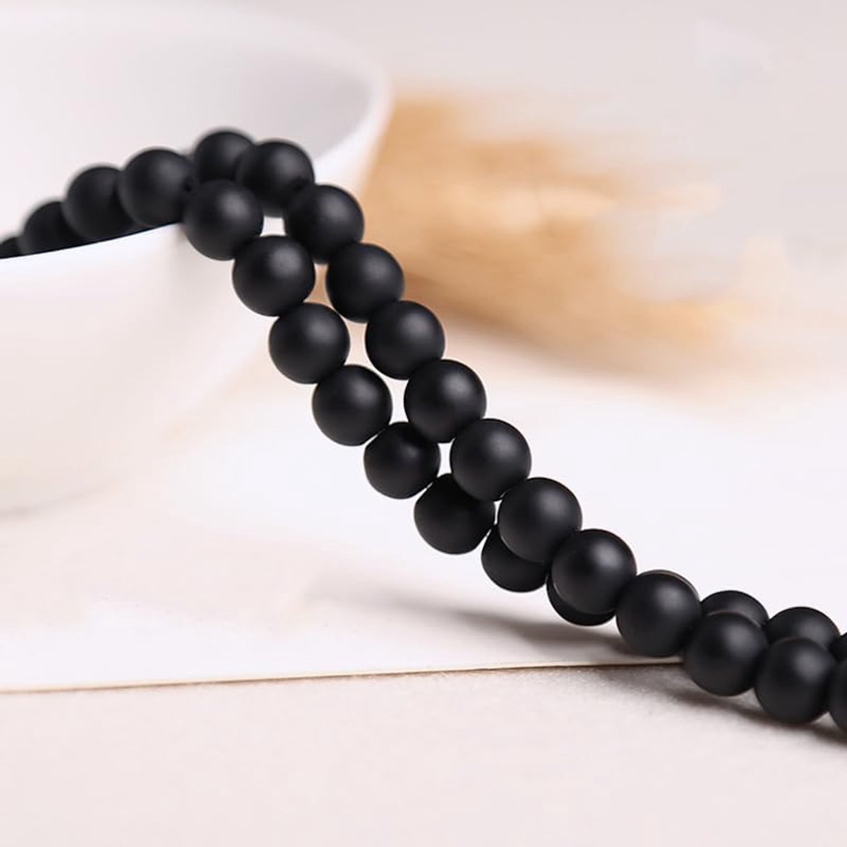 Kralen, 6 mm, rond, mat om te rijgen voor doe-het-zelf armbanden (matzwarte agaat 6 mm)