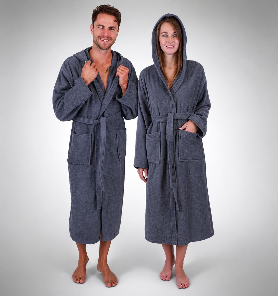 katoenen badjas BERLIN met capuchon voor dames en heren - sauna badjas - lange badjas - saunabadjas - saunabadjas
