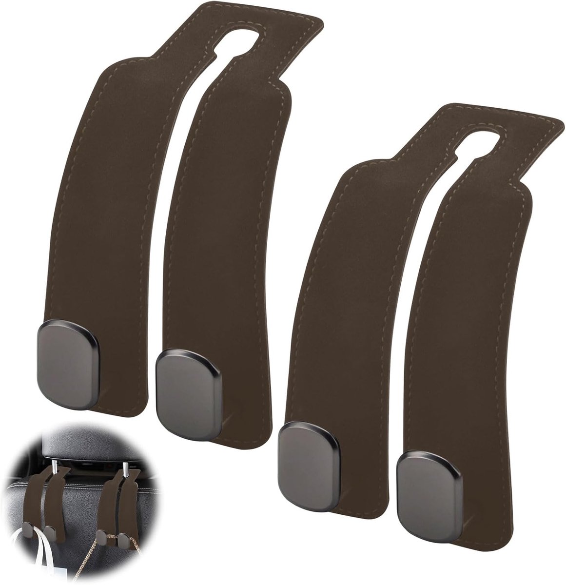 organizer, haken voor autostoel, achterbank, accessoires, auto, interieur, tas, haakhouder, tas (2 verpakkingen) (bruin)