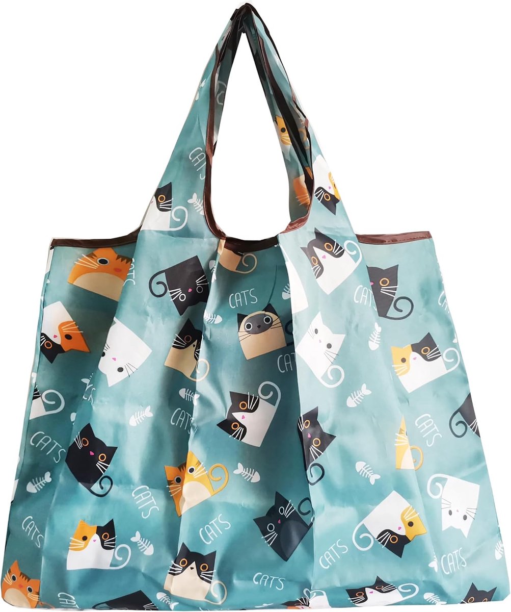 Liliana Grote opvouwbare tas, 50 x 66 cm, herbruikbaar, licht, sneldrogend, scheurvast, boodschappentas voor op reis, Blauwe Kat, 50 x 66 cm