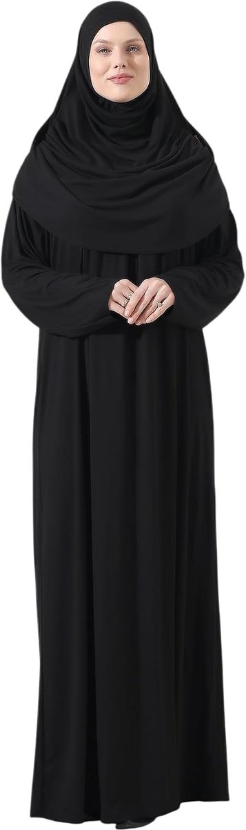 ihvan online Moslimjurk voor dames, gebedsjurk, islamitische Abaya met hijab, eendelige moslimjurk met lange mouwen