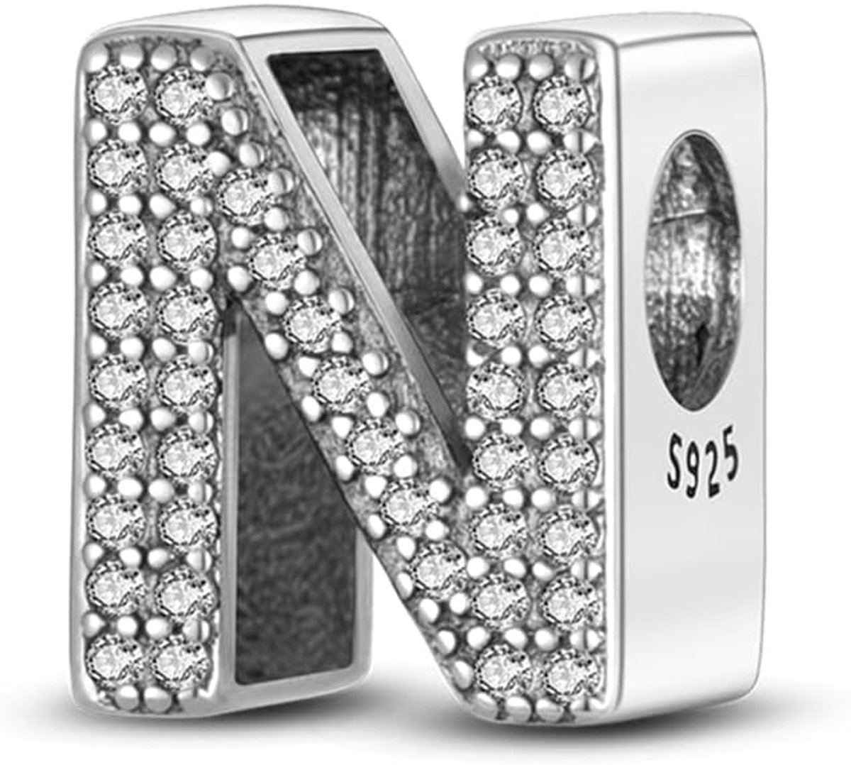 Bedelhanger voor dames, letter A-Z, voor armband, 925 sterling zilver, bedelkralen, geschikt voor armband en halsketting, compatibel met Europese armbanden voor vrouwen en meisjes, Sterling zilver, Zirkonia