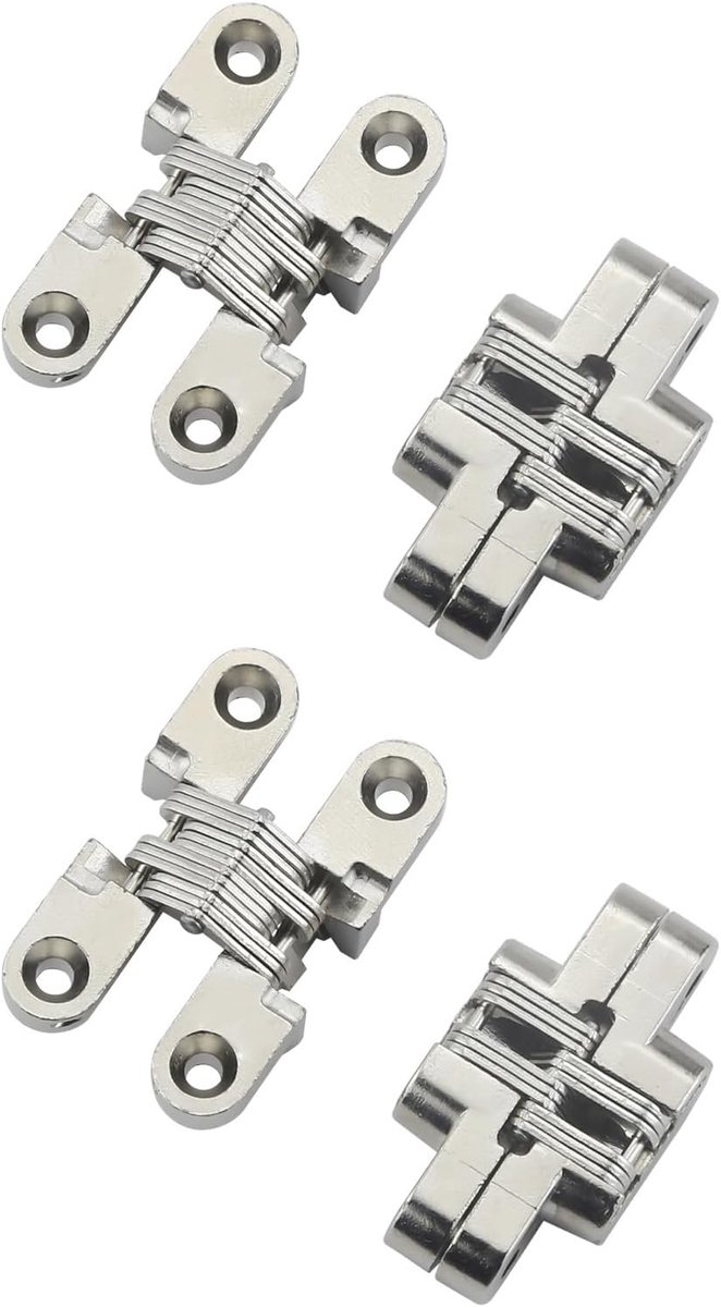 180 Graden Mini Verborgen Scharnier 43 mm voor Kastdeur Paneelverbinding Kleine Houten Doos DIY Zinklegering Scharnieren voor Vouwdeuren Zilver Pak van 4 Stuks