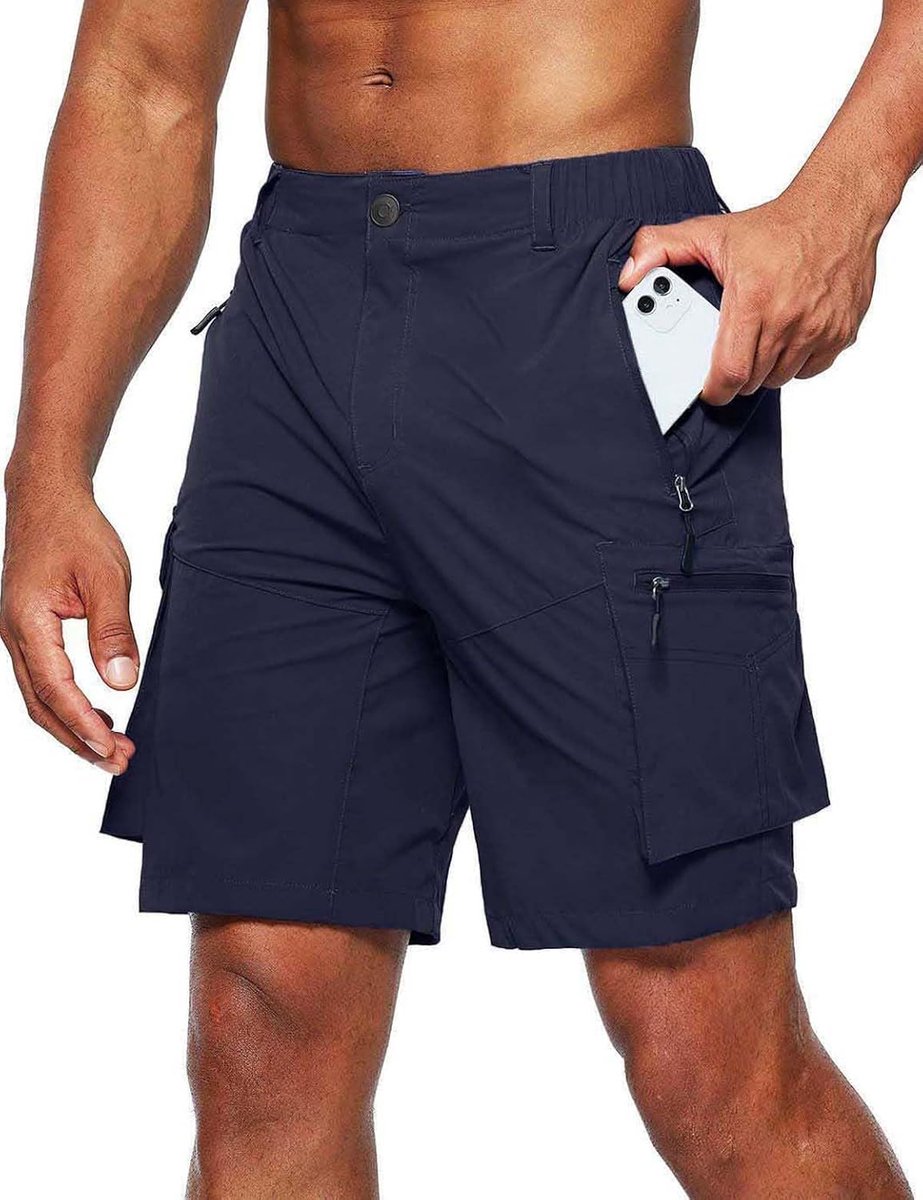 Korte broek voor heren, cargowandelbroek voor heren, kort, zomer, licht, sneldrogend, outdoor, trekking, shorts met zak met ritssluiting