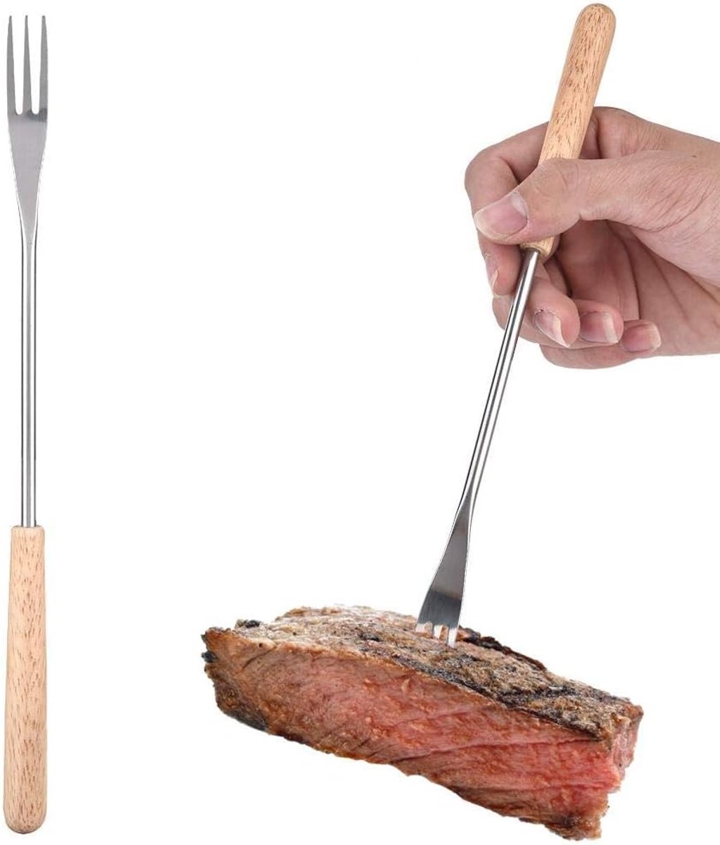 26,5 cm houten greep grillvork voor camping picknick grillen gereedschap