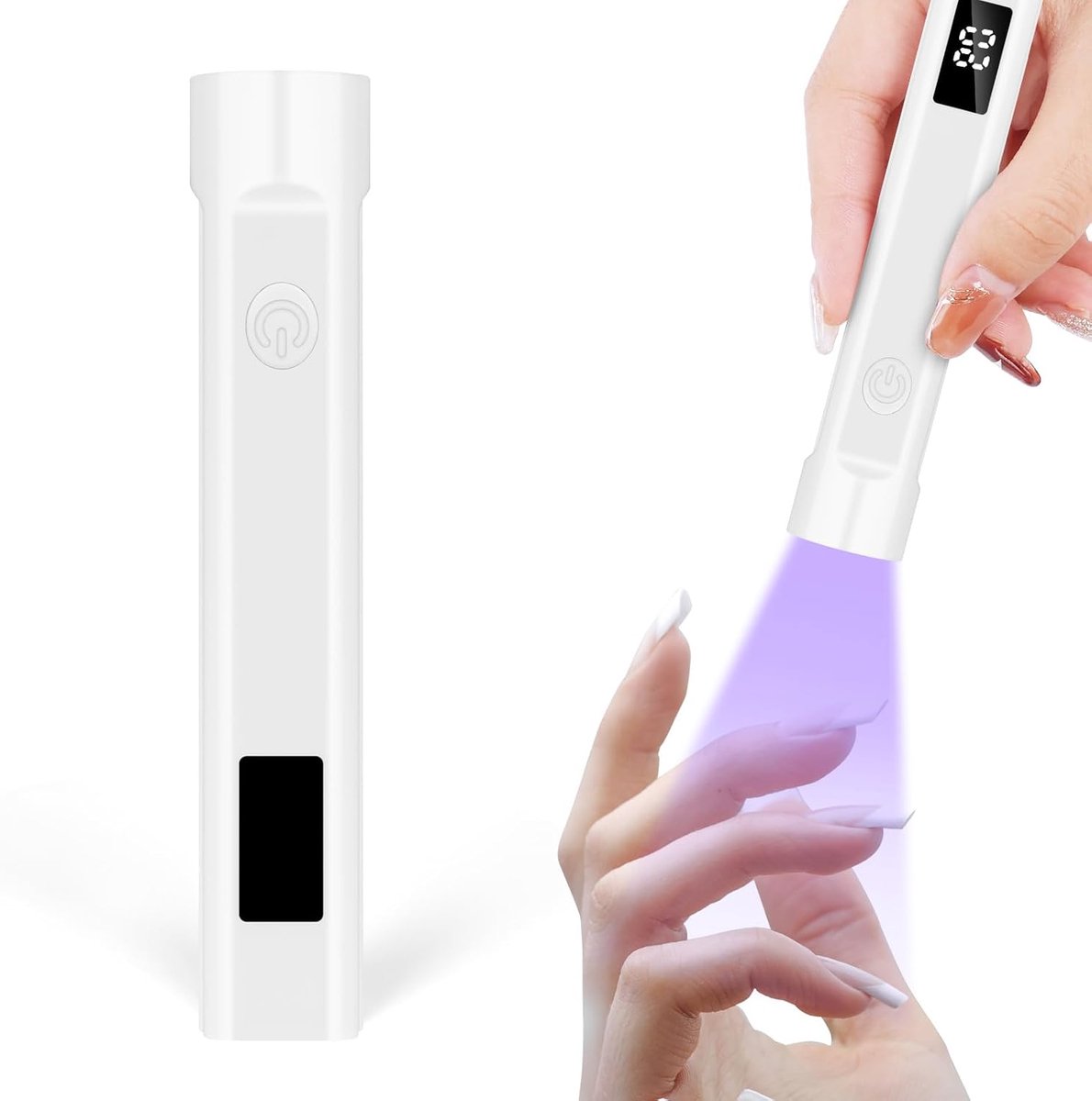 UV-nagellamp voor gelnagels, handheld UV-lamp met LED-scherm en 10s 30s 60s timer, handheld nageldroger met USB-stekker, snel uithardende nagellamp, mini-UV-nagellamp, draagbare nagellamp, wit
