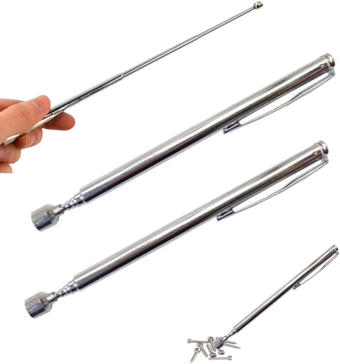 2 stuks telescopische magneten van roestvrij staal, 13 tot 64 cm, draagbaar, magnetisch, telescopisch, voor het vinden van schroeven, moeren, schroeven, metalen onderdelen