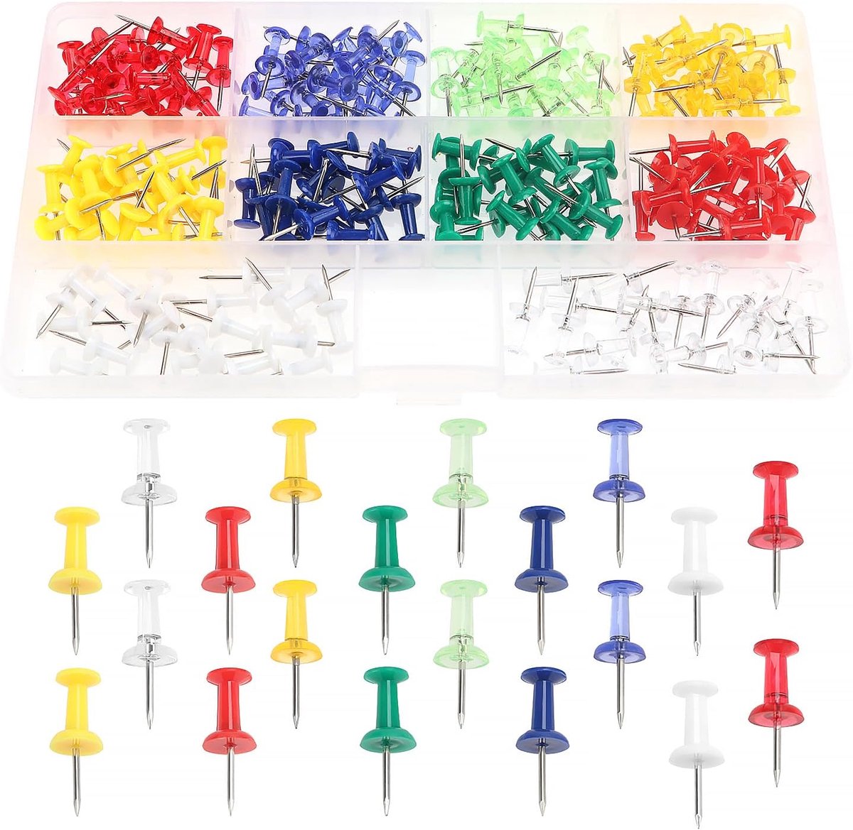 200 Stuks Kaartkopspijkers, Plastic Kopspijkers, Kleurrijke Kaartpunaises, Klein Formaat Punaises, voor School, Kantoor, Familie, Interesse, Kurk Prikbordmarkering, 10 Kleuren
