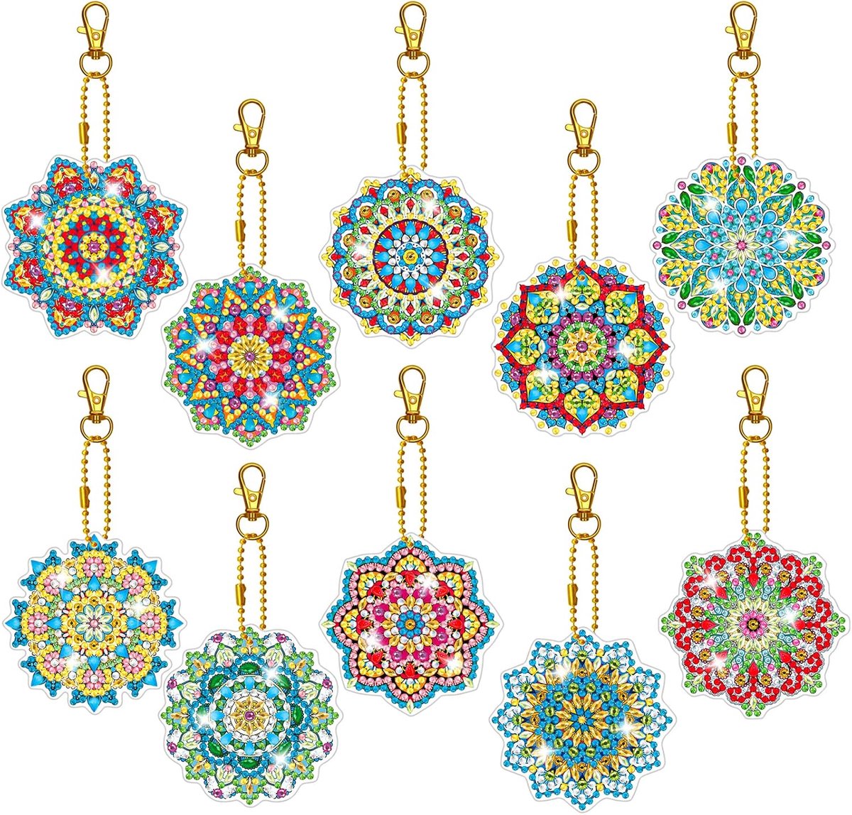 10 stuks 5D DIY Diamond Painting sleutelhangers, mandala borduurwerk kunst diamant schilderij sleutelhangers, kunst sleutelhanger hanger handwerk strass sleutelhangers sleutelhanger voor rugzak
