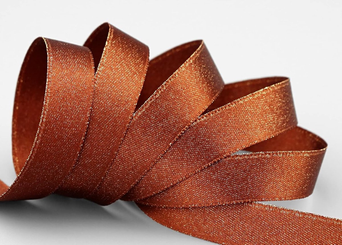 20 m x 10 mm satijnen lint glanzend met Lurex lichtbruin terracotta goud dubbelzijdig lint van satijn zonder draad zacht en glanzend cadeaulint decoratief lint decoreren Kerstmis
