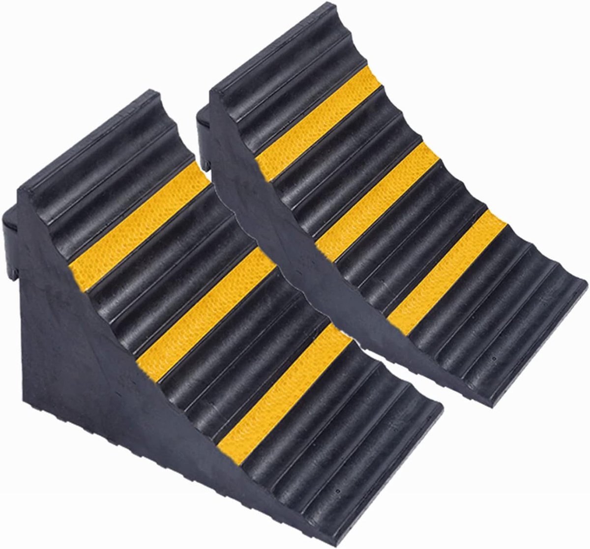 bimiti Rubberen onderlegwig, antislip onderkant, zwaar belastbaar, 2 stuks onderlegkegen, remwiggen, zwart en geel, 25 x 16 x 19 cm, geschikt voor camper, aanhanger, autoaanhanger