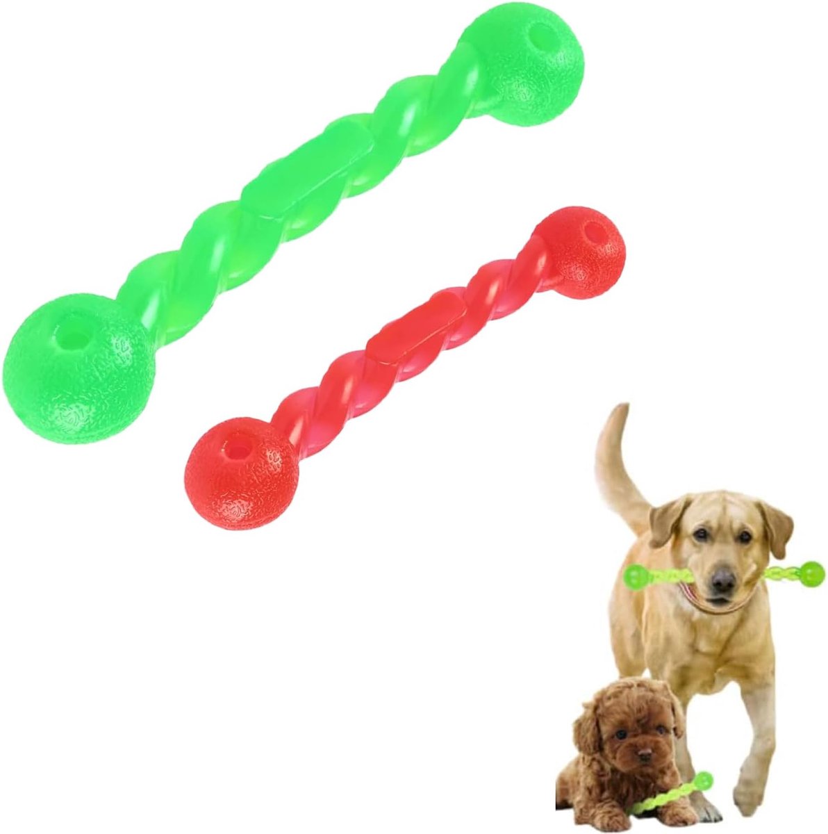 Kauwspeelgoed voor honden, hondenspeelgoed voor tanden, hondenkauwspeelgoed voor agressieve kauwers, rubberen spiraalvormige kauwbotten, hondenspeelgoed