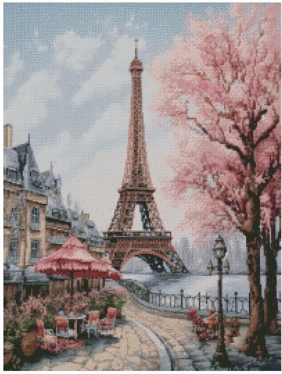 Parijs in het voorjaar landschap CROS Stitch Kits,14count, blanco aida stof, 200x250 steek 36x44 cm katoenen kruissteek kits