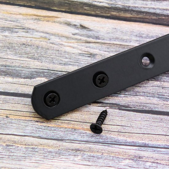 4 Stks Platte Bretels Rechte Hoek Beugels Met 32 Schroeven Metalen Bevestiging Platte Beugels Bar Connector Voor Reparatie Bevestiging Houten Meubels Boekenplank Tafel Zwart — afbeelding 4