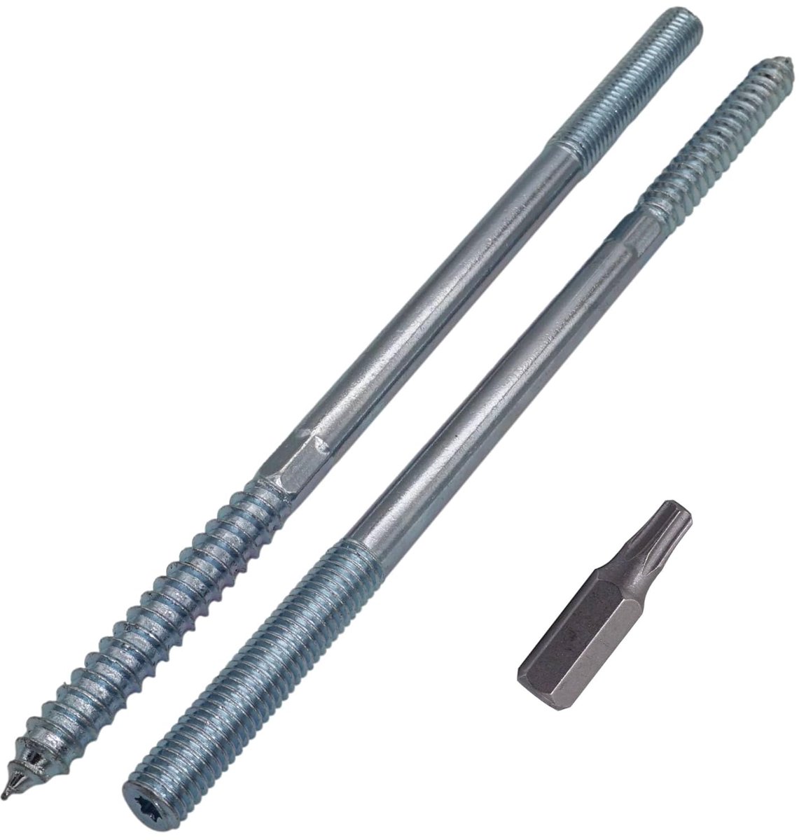 Stokschroeven M10 x 200 mm, plugschroeven met dubbele draad, dubbele kopbouten