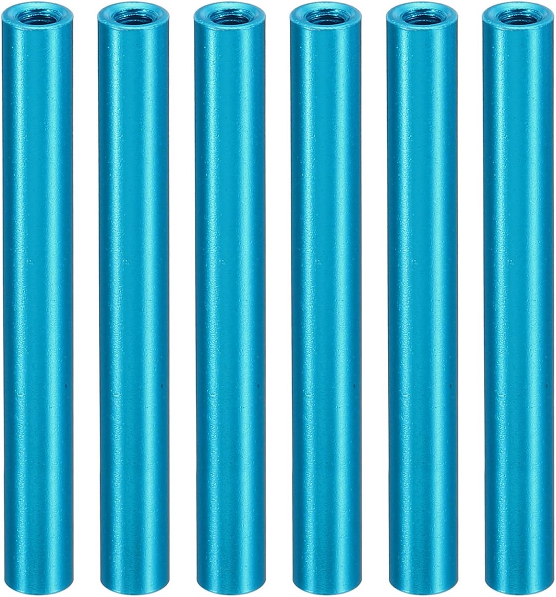 6 stuks M3 metalen draadbussen, ronde aluminium ruimteschuiven, 3,2 mm ID x 4,8 mm OD, blauw, (45 mm L)