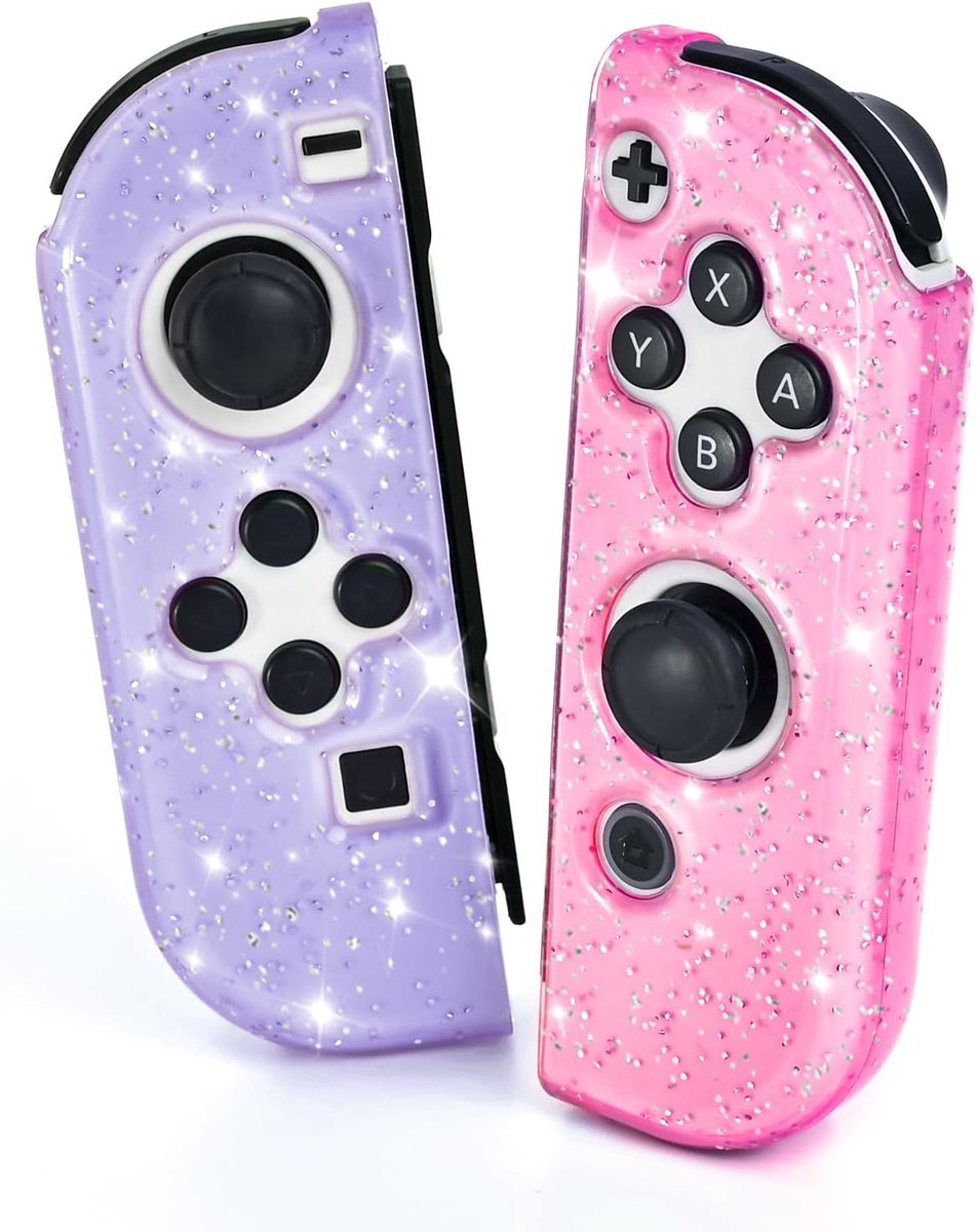 Beschermhoes voor Switch/Switch OLED-controller, transparant, glitter, zacht, TPU, switch,beschermer, handgrepen links en rechts, helder paars + roze