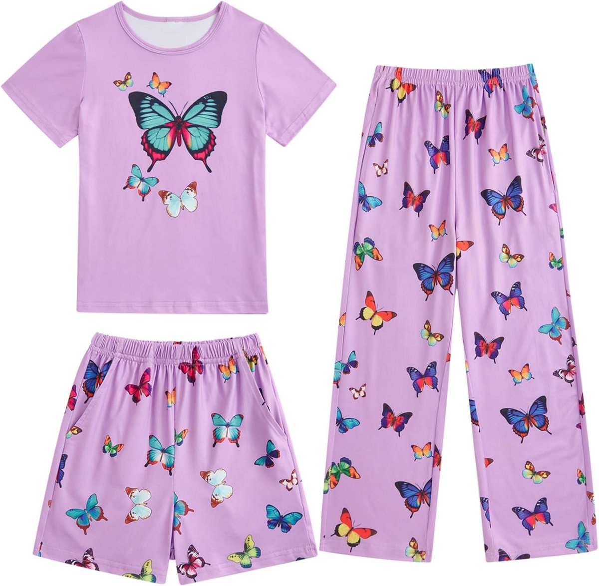 Meisjes pyjama sets meisjes kleurrijke bedrukte pyjama nachtkleding korte mouw nachtkleding voor meisjes pyjama 3-delige sets 7-14 jaar