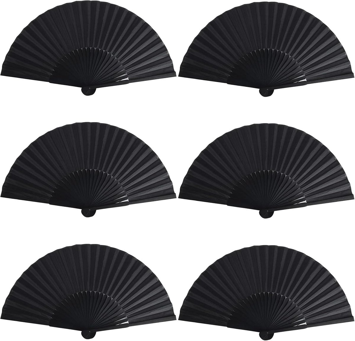 Handwaaier, opvouwbare zwarte Chinese zijden stof, handventilatoren voor dames en heren, klassieke bamboe handventilatoren voor bruiloftsfeest, geschenken, dans, Chinese decoraties (6 stuks)