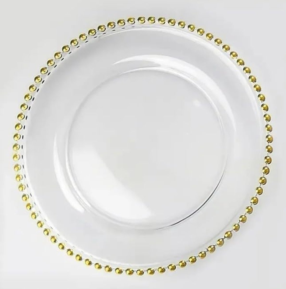 Set van transparante glazen borden, 35 cm, 4-delig, met gouden rand, decoratief