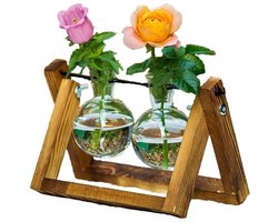 Plantenstandaard met glazen potten - Houten rek - Hydrocultuur - Decoratie - Voor snijplanten en kamerplanten - Uniek decorstatement - Plantenhouder