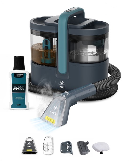 CleanWise Piet Vlekkenreiniger - Stoomfunctie tot 100°C – Krachtige 1800W Tapijtreiniger - 4-in-1 Stoomreiniging voor Vloer, Bank, Badkamer, matras & Tapijt - Stoomreiniger & Zetelreiniger - Inclusief reinigingsmiddel