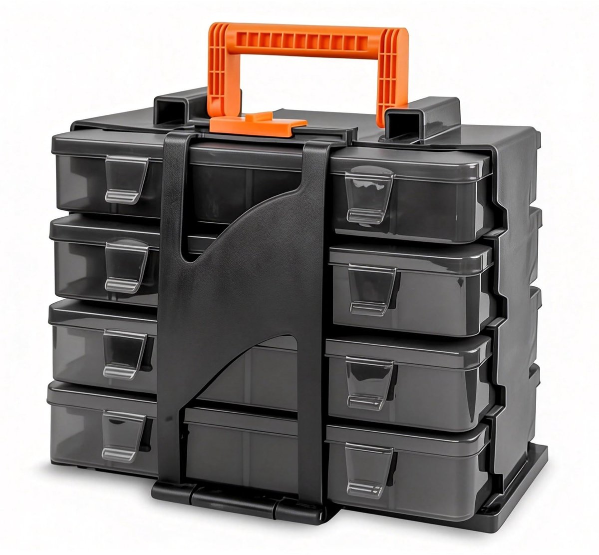 SnelShoppen - Opbergdozen set van 4 voor werkplaats, stapelbare opbergdozen voor schroeven en gereedschap, afneembare vakken, PP-materiaal, 30x20x21 c