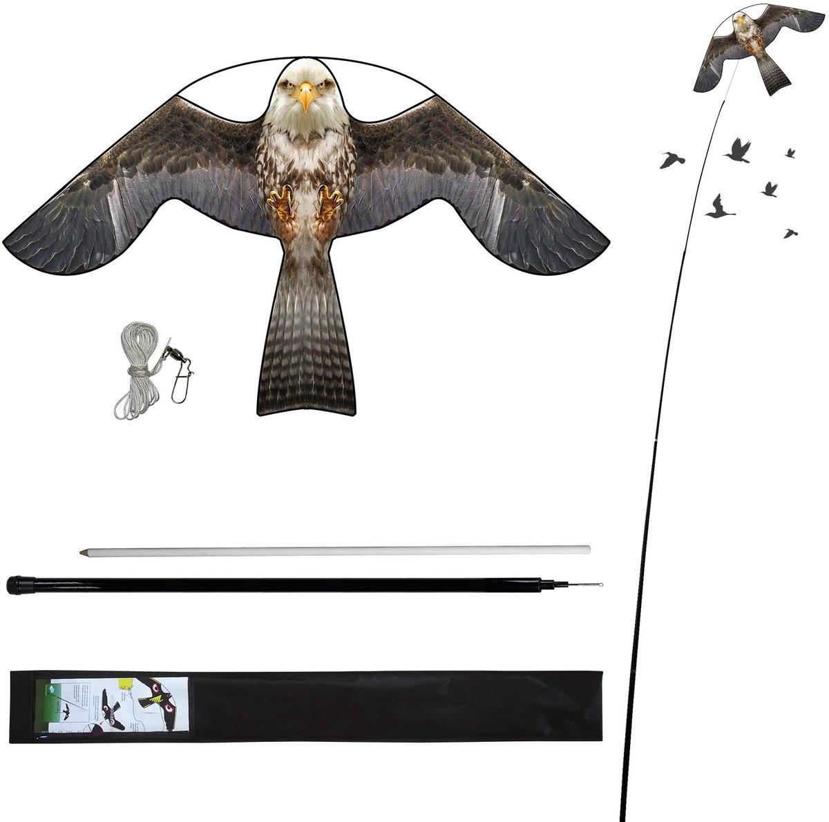 SnelShoppen - Vogelverschrikker Vliegende Vlieger Boerderij Beschermer met 4m Telescopische Stok - Havik Vliegen - Tuin Decoratie voor Gewassen en Pla
