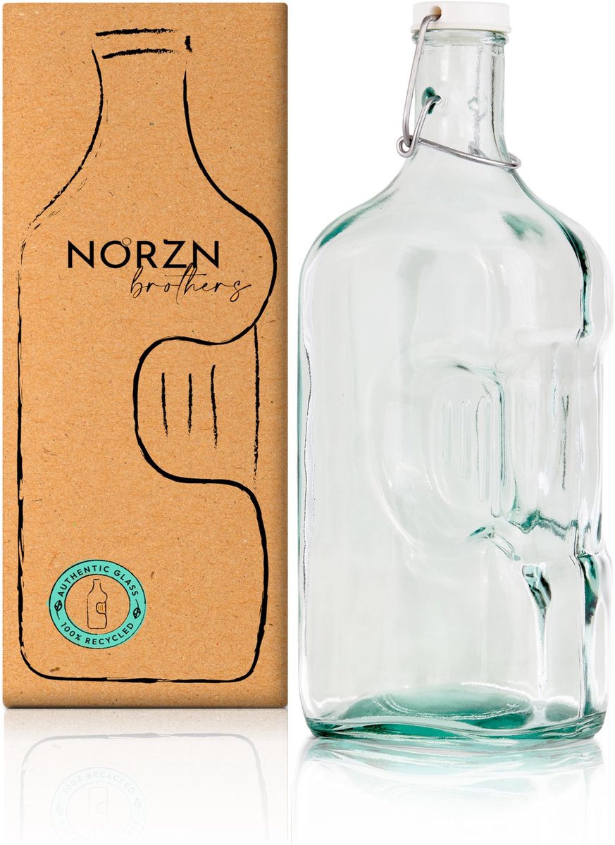 SnelShoppen - 2 Liter Glazen Waterfles voor Koelkast - 100% Gerecycled Glas, Inclusief Deksel - Ideaal voor Water, Karaf voor Keuken, Tuin, Feest en C