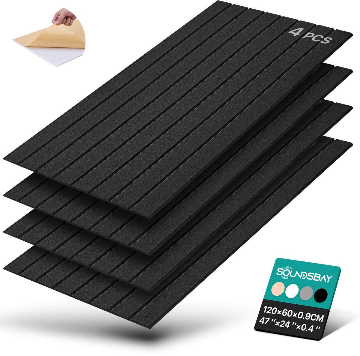 SnelShoppen - Soundsbay Akoestische Panelen Zelfklevend 2,88 m² - 4 Stuks 120 x 60 x 0,9 cm - Wandpanelen voor Akoestische Behandeling en Wanddecorati