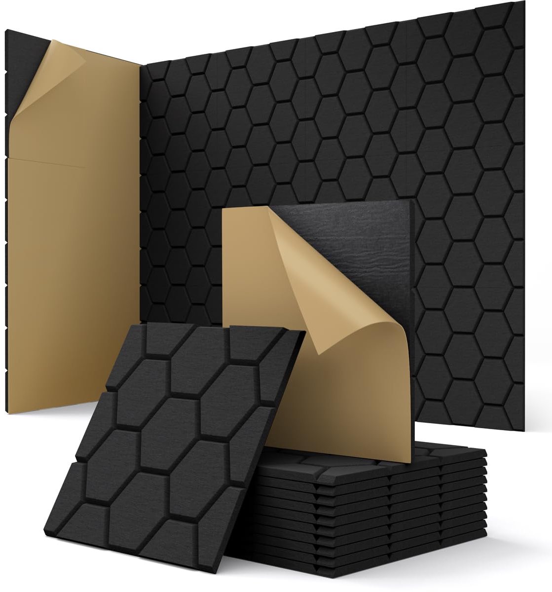 SnelShoppen - Akoestische Panelen Zelfklevend Geluidsabsorberende Wandpanelen voor Kantoor en Thuis, Zwart, 30 x 30 cm, Effectieve Geluidsisolatie en