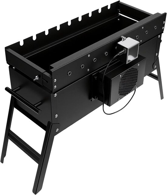 Draaibare Barbecue Grill - Houtskool BBQ - Buiten Koken - Automatische Rotatie - 55 x 29 x 25.5 cm - Zilver — afbeelding 3