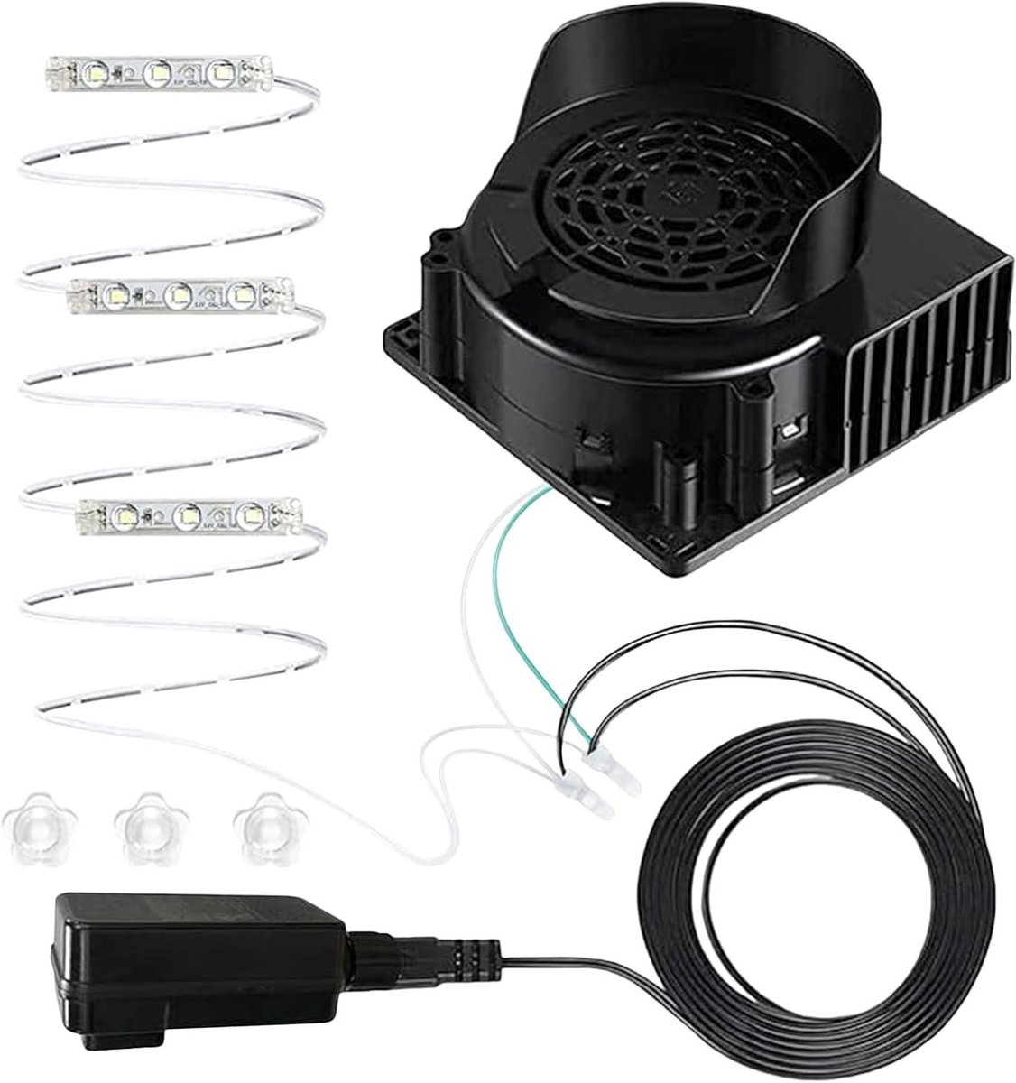 Opblaasbare Ventilator - Luchtpomp LED - Decoratie Opzetten - Met 3 LED Lampen - EU - Zwart